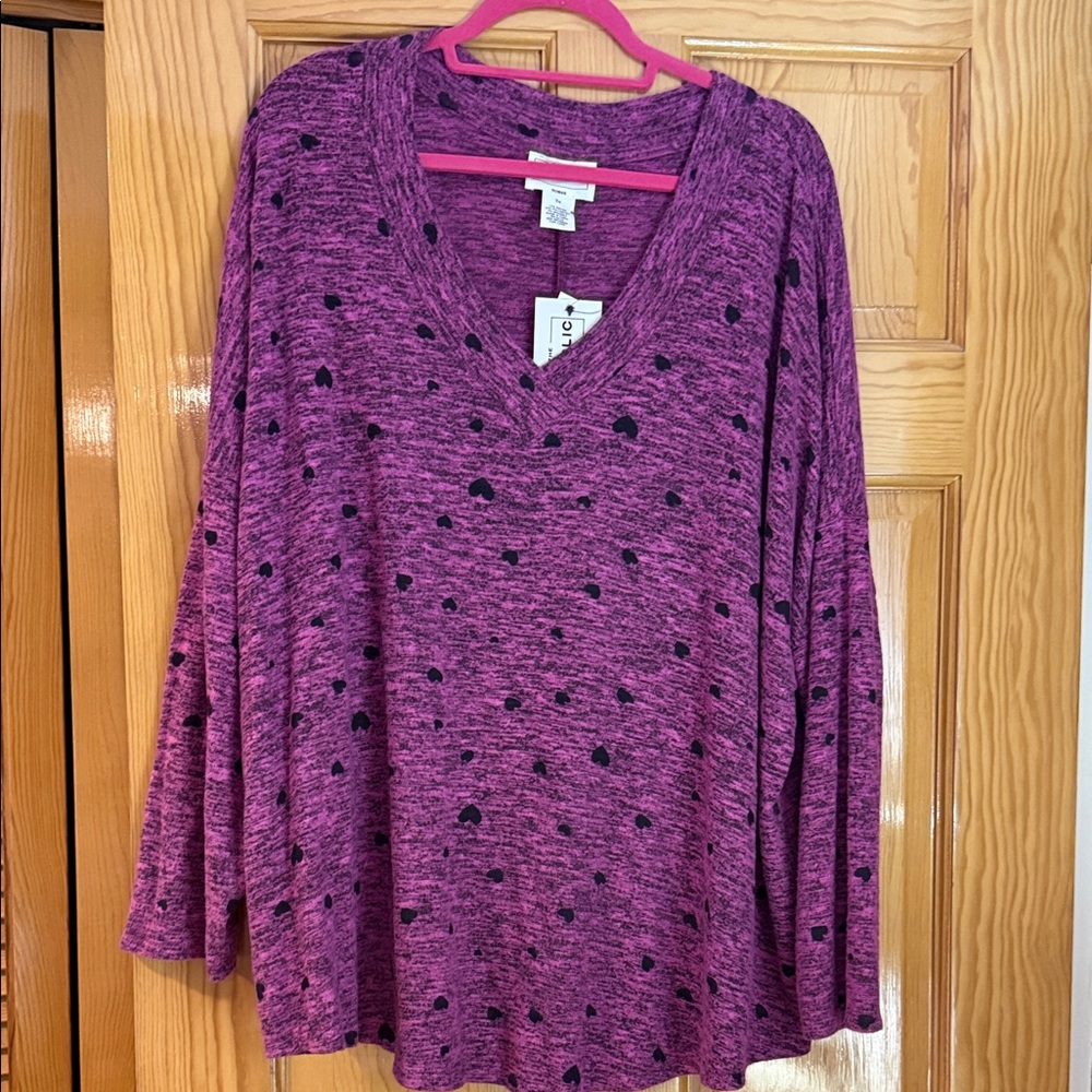For The Republic Purple V-Neck Sweater with Black Dots